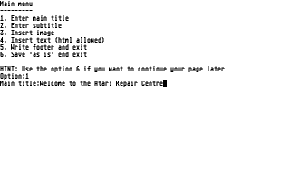 Screen shot of Atari HTMLGen