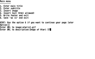 Screen shot of Atari HTMLGen