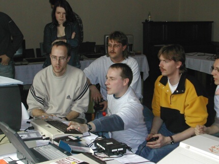 [Photo: Group playing on MultiJoy8 game]