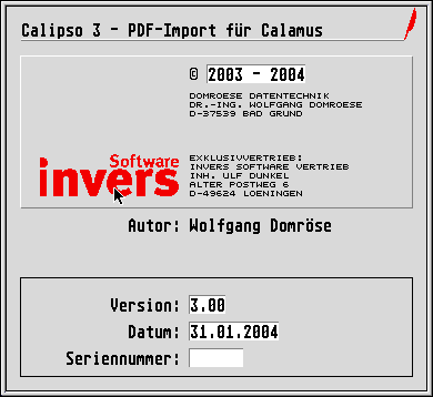 [Screen-shot: Calipso 3 information dialog]