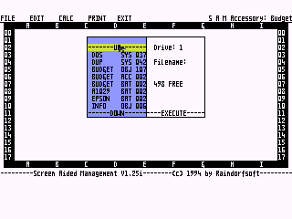[Screen-shot: SAM running the spreadsheet, Budget]