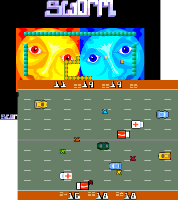 [Screen-shot: Sworm and Frogger in action]