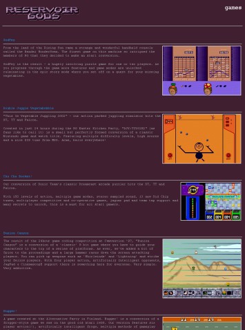 [Screen-shot: Reservoir Gods games page]