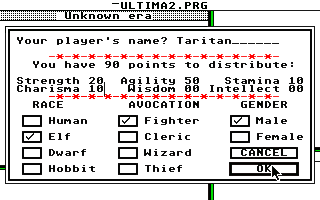[Screen-shot: Choosing character type]