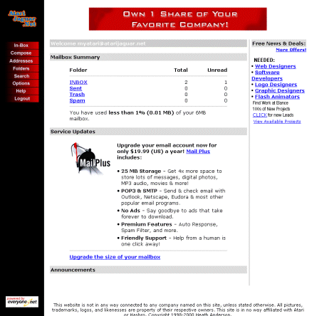 [Screen-shot: Atari-Jaguar.Net mailbox]