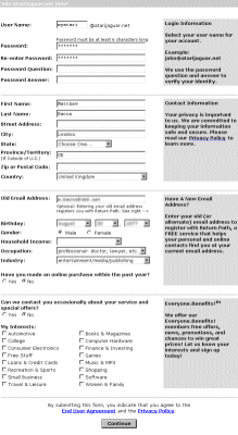 [Screen-shot: Atari-Jaguar sign-up page]