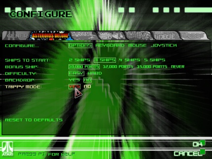 [Screen-shot: Game configuration panel]