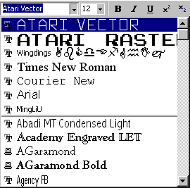 [Screen-shot: Atari arcade machine fonts]