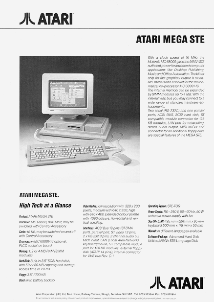 [Image: Mega STE - High Tech at a Glance leaflet]