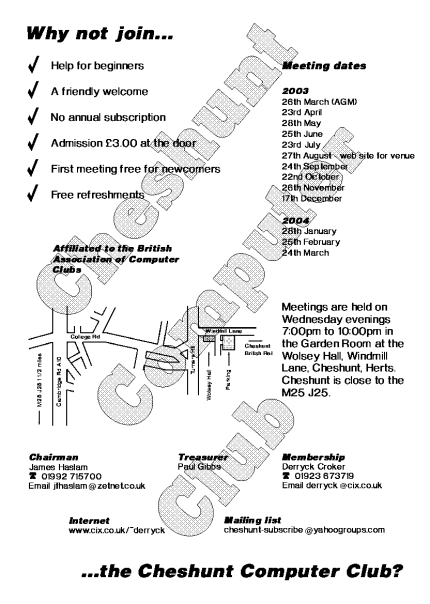 [Image: Club map and meeting dates]
