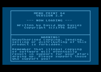 [Screen-shot: Menu Print loading]