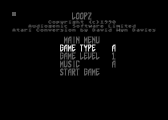 [Screen-shot: David's Loopz menu]