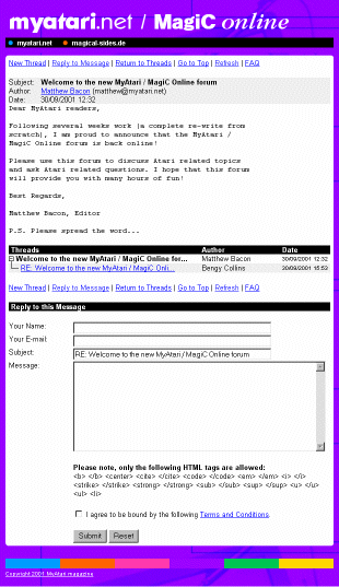 Screen shot of MyAtari forum