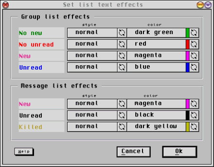 [Screen-shots: Set list text effects dialog]