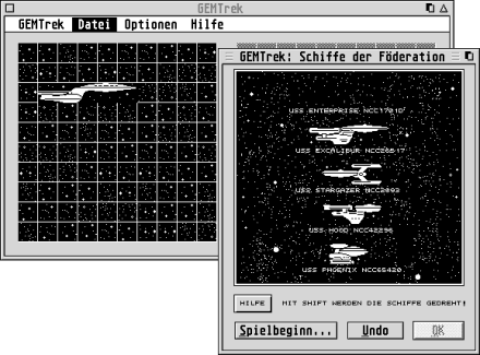 [Screen-shot: Placing your ships in GEMTrek]