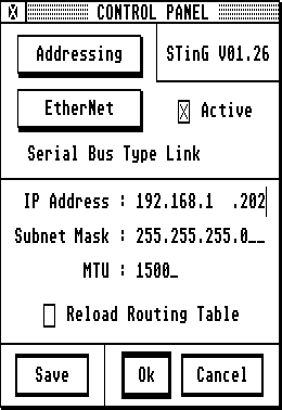 [Screen-shot: STinG IP address configuration]