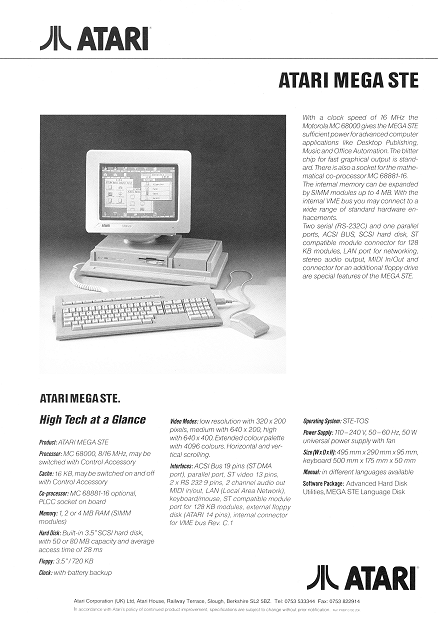 [Image: Mega STE - High Tech at a Glance leaflet]