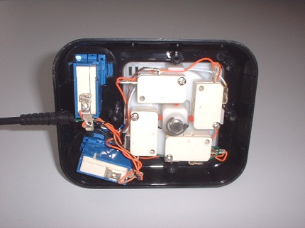 [Photo: Inside Logic3 joystick, V3 microswitches]
