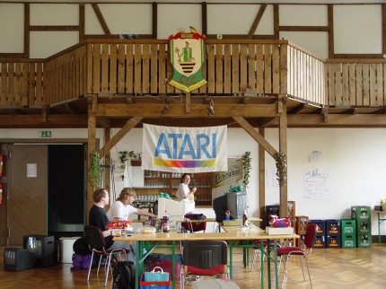 [Photo: Atari banner]