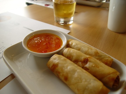 [Photo: Spring rolls and sweet chilli sauce]