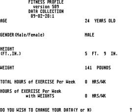 Screen shot of Fitness Profile