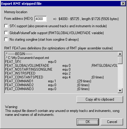 Export RMT stripped file and RMT FEATures definitions...