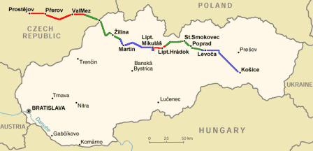 Mapa Slovenska s vyzna�en�m trasy akce TATRA 2001